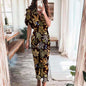 Women Summer Short Sleeve Slit Long Dress Turn-down Collar Elegant Button Draped Party Dresses