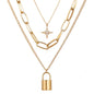 Multi Layer Lock Portrait Pendants Necklaces For Women Gold Metal Key Heart Necklace