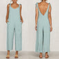 Women Sleeveless Rompers Loose Jumpsuit O Neck Casual Backless Overalls Trousers Wide Leg Pants