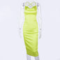 neon satin lace up 2022 summer women bodycon long midi dress sleeveless backless elegant party