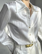 Striped Shirts Spring Long Sleeve Single-breasted Female Satin Blouses