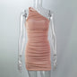 Elegant One Shoulder Party Dresses For Women Sleeveless Ruched Bodycon Dress Sexy Mini Summer Dress