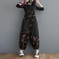 Loose Jeans Black Jumpsuit Casual Ladies Big Pockets Print Floral Denim Overalls Straps Rompers