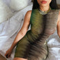 Tassel Diamonds Party Dress Women Spaghetti Straps Backless Split Bodycon