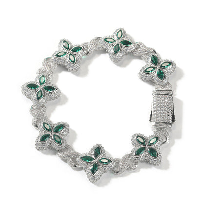 Hip-hop zircon colored infinite four-leaf clover necklace