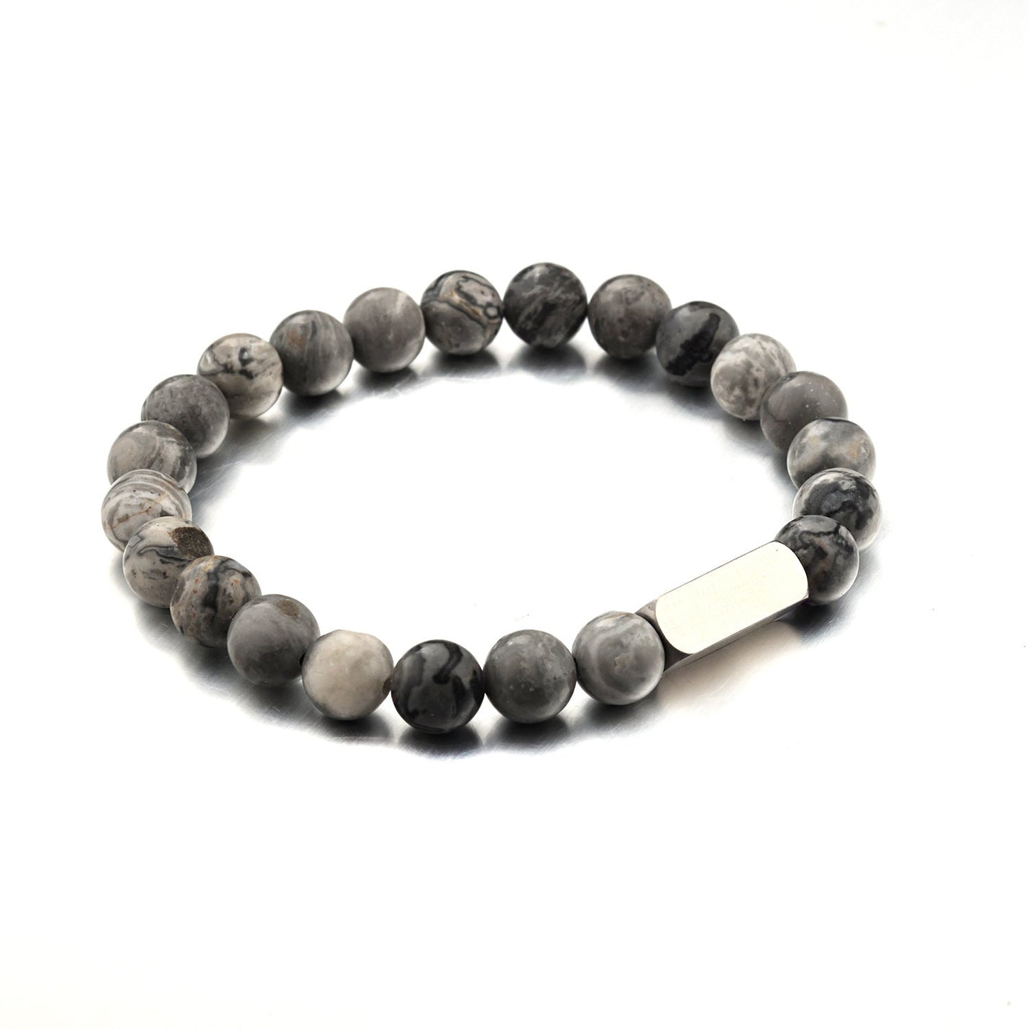 Stainless steel engraved beaded bracelet