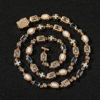 6mm blue colored gemstone bracelet with diamonds