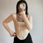 Autumn & Winter long-sleeved U-neck water ripple slim fit top T-shirt