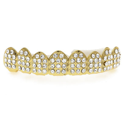 Hip-hop diamond-encrusted and gold-plated teeth grillz