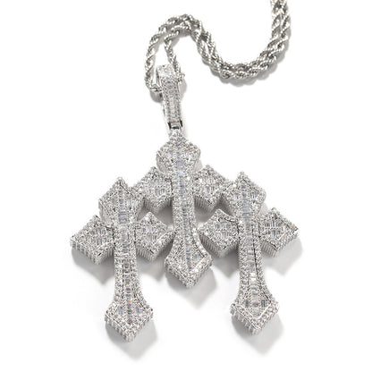 Retro Cross Square Zircon Inlay Necklace
