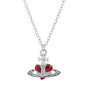 Saturn necklace, teardrop colored diamond earrings, Saturn earrings