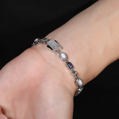 6mm blue colored gemstone bracelet with diamonds
