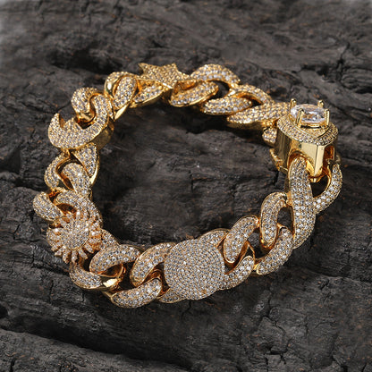 Hip-hop zircon-encrusted sun, star and eye necklace