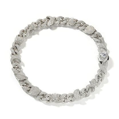 Hip-hop zircon-encrusted sun, star and eye necklace