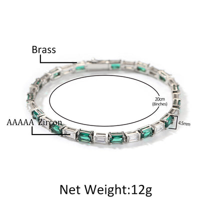 Hip-hop zircon-encrusted emerald color-matching tennis chain