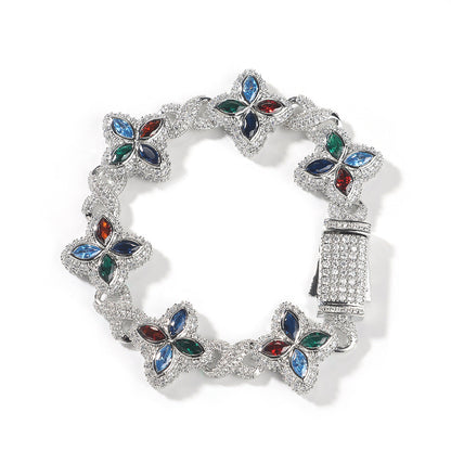 Hip-hop zircon colored infinite four-leaf clover necklace