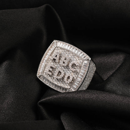 Hip-hop diamond-encrusted zircon DIY letter square ring