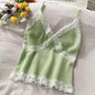Lace Cami Y2k Tank Top Female V Neck Sleeveless Sexy Blouse Cropped Camisole Knitwear