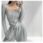 y2k Women T-shirt Single Breasted Long Sleeve Tees Patchwork Square Neck Cropped Tops