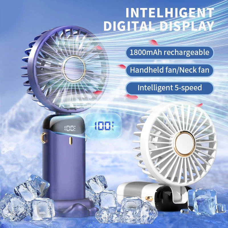 CoolBreeze™ Rechargeable Handheld Fan — 5-Speed Portable Cooling