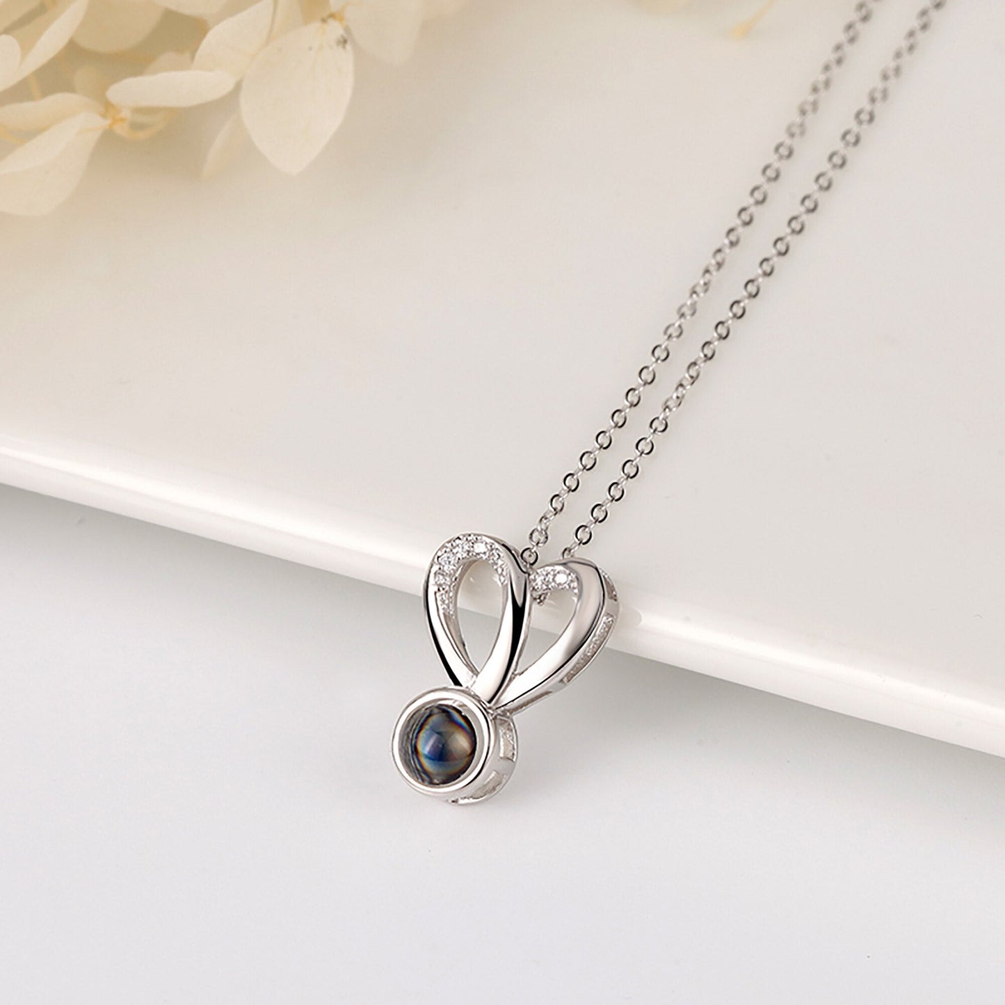 Personalized Photo Projection Necklace Sweet Crystal Rabbit Ears Pendant Necklaces