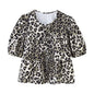 Leopard Blouse Puff Sleeve Crop Top Women's Summer Clothing