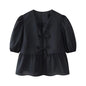 Leopard Blouse Puff Sleeve Crop Top Women's Summer Clothing