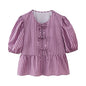 Leopard Blouse Puff Sleeve Crop Top Women's Summer Clothing