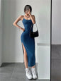 Sleeveless Spaghetti Strap Split Sheath Dress Vestidos